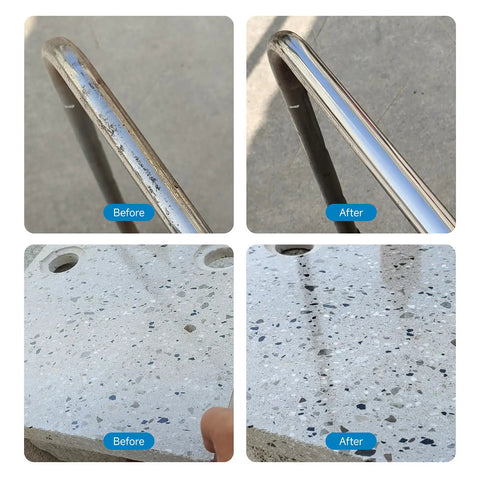 Pro Grade Granite Marble Quartz Countertop Polishing Paste And Stainless Steel Scratch Remover before and after cleaning stainless steel and quartz.