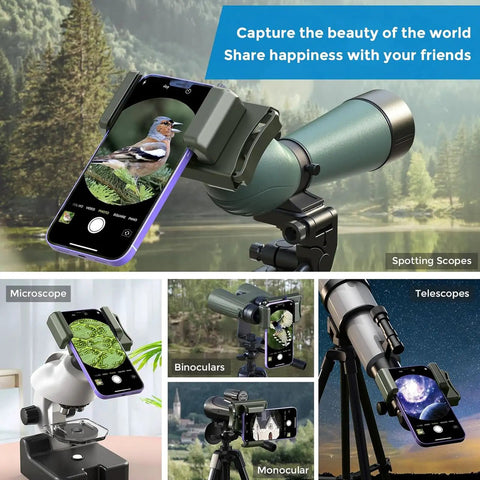 Universal Phone Digiscoping Adapter For Telescope And Spotting Scope With Remote Shutter Monocular Holder 66-95mm Clamp Fits Most Phones