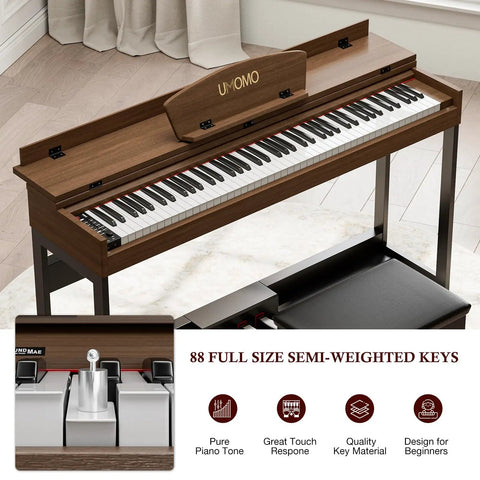 88 Key Digital Piano Keyboard With Metal Stand Full Size Electric Piano For Beginners And Adults Jam At Home Walnut Finish