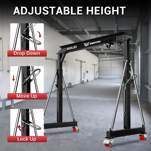 Workhorse 3 Ton Gantry Crane With Upgraded Trolley Adjustable Height 8.53 To 12.47 Feet And 9.06 Feet Width Steel I Beam Construction