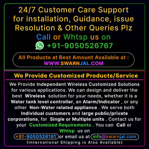 Customer support details for Skip The Wiring Headaches Standalone Wireless Tank Level Monitor with contact information.