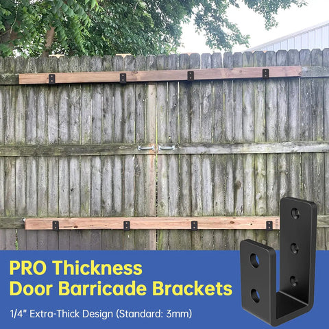 Heavy Duty Door Barricade Brackets 4 Pack Lock Down Any Space With Bulletproof Reinforcement For 2x4 Wood Frames mounted on wooden fence.