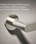Close-up view of Composed Wall Mounted Pivoting Toilet Paper Holder in Vibrant Polished Nickel, rust-resistant and sleek design.