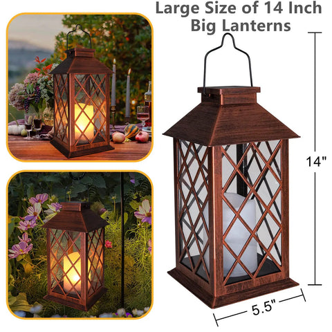 14 Inch Solar Lanterns Outdoor Garden Lights Weatherproof Waterproof LED Flickering Flameless Candles on Table