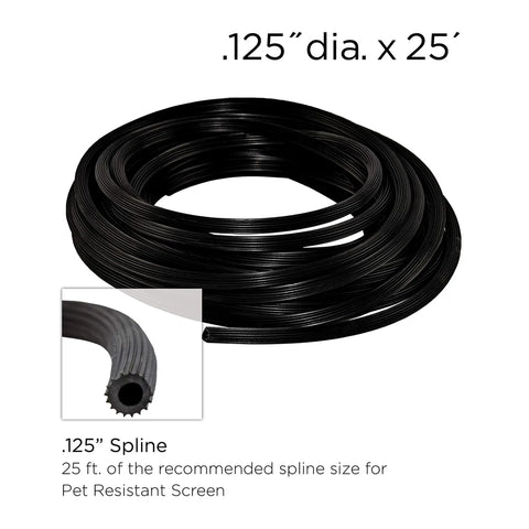 Coiled spline for DIY Door And Window Screen Repair Kit 36x84 Inches Charcoal Mesh with Spline and Rolling Tool, 0.125 in diameter