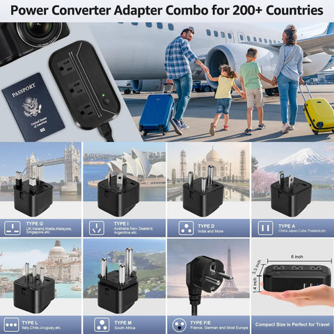 Plug And Play US To Europe Voltage Converter With 4 USB Ports And 3 AC Outlets, 2300W Power Adapter for global travel compatibility