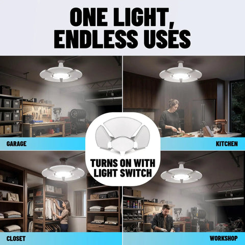 Ultra Bright 3500 Lumen LED Garage Light With Six Screw In Panels for E26 and E27, used in garage, kitchen, closet, workshop