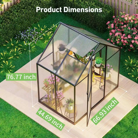 Walk In Outdoor Greenhouse With Aluminum Frame And Polycarbonate Panels Heavy Duty Quick Setup Lockable Door Hygrometer Vent Roof Window Ideal For Gardeners Seeking Solid Backyard Grow Space
