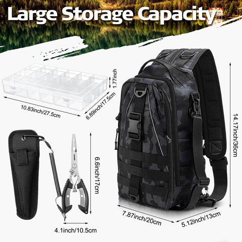 85 Piece Fishing Backpack Gear Kit With Tackle Boxes Sling Bag Rod Holder Pliers Set Lures And More Ultimate Fishing Tackle Kit Gift Basket For Men And Women Easter Gift