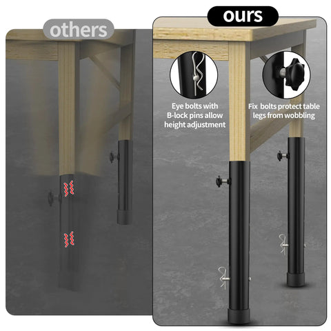 Heavy Duty Table Leg Extenders For Folding Tables Featuring Four Adjustable Heights To Kick Back Pain To The Curb And Unlock Versatile Workspace Options Includes Rugged 4 Pack Zero Hassle Setup, showing height adjustment details.