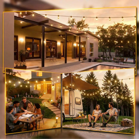 Energy Saving Led Outdoor String Lights With Edison Shatterproof Bulbs, Weatherproof Strand illuminating patios and gardens