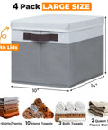 Stackable Storage Baskets With Lids 4 Pack Dustproof Closet Organizers For Clothes Toys Blanket Keep Your Room Spotless And Chill At 14 By 10 By 9.5 Inches Ideal For Any Home, large gray fabric basket.