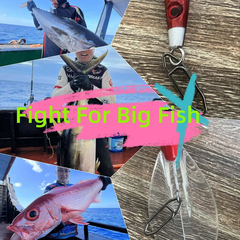 70 Pack Fishing Quick Clips And Swivels Kit For Saltwater And Freshwater Tackle with clips and fish catches displayed.