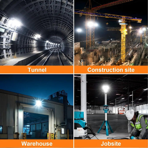 Boss Level 100W LED Work Light Pumping Out 15000 Lumens Straight Fire Illumination in tunnel, construction site, warehouse, and jobsite.
