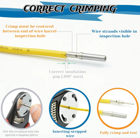 Deutsch DTM Connector Kit 60 Pieces With Solid Pins And Female Sockets For 20 22 AWG Wiring crimping guide image