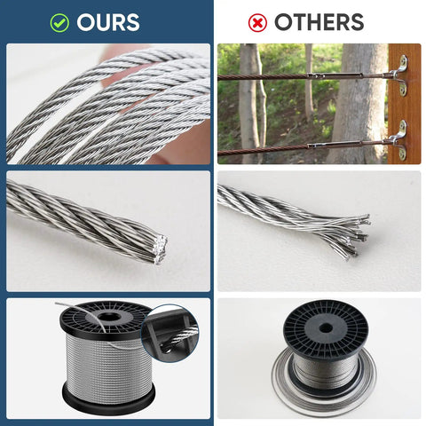 One Eighth Inch Black Stainless Steel Deck Cable 300 Ft With Cutter comparison of cable quality and reel design