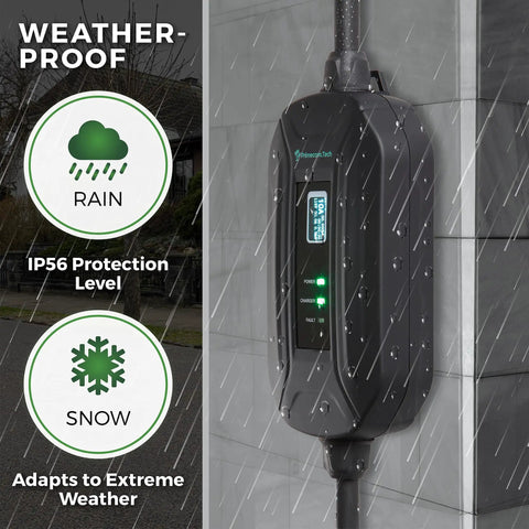 Weatherproof Level 2 EV Charger Portable 16 Amp 220 240V EVSE With 30 40 And 50 Foot Cables For All EVs And PHEVs 14-30P