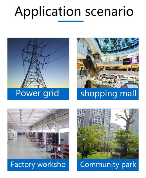 Application scenarios for 304 Stainless Steel Outdoor Electrical Box Enclosure For Electronics IP67 Waterproof, showing power grid, shopping mall, factory workshop, and community park.