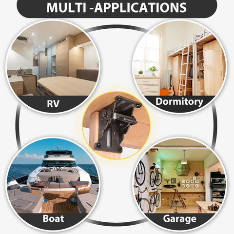 Heavy Duty 4 Pack Folding Brackets With Self Lock Hinges And Screws For Folding Table Legs And Bed Leg Support, Black Finish, Durable Steel Construction, Easy Install, Locking Extension Brackets for Stable DIY Setups in RV, dormitory, boat, and garage