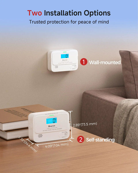 Portable Carbon Monoxide Detector With Digital Display And Sealed Lithium Battery Straight Up Reliable CO Alarm wall-mounted and self-standing options