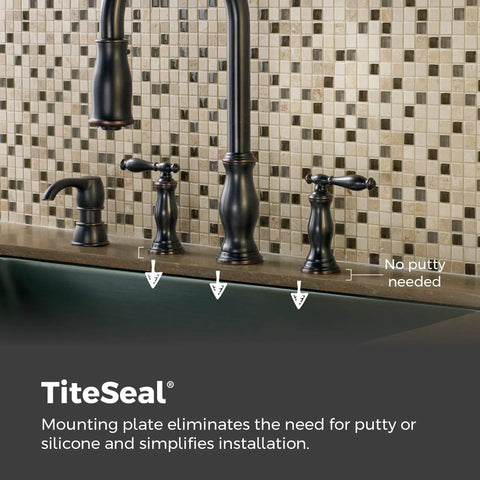 Hanover Kitchen Sink Faucet With Pull Down Sprayer And Soap Dispenser, Tuscan Bronze, high-arc design and four-hole installation