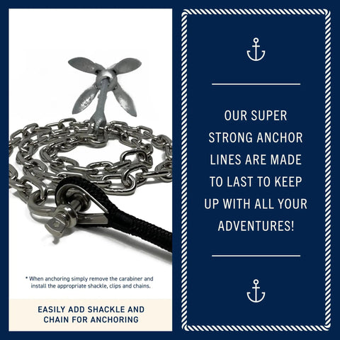 Rock Solid Double Braided Boat Anchor Rope, 50 Foot Nylon Marine Anchor Line With 316 Stainless Steel Thimble and chain.