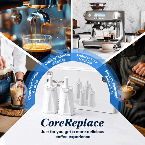 Two Pack Replacement Water Filter For Espresso Machines Compatible With Oracle Touch BES990 And BES980, Barista Pro BES878, Claro Swiss Breville Models, Compare To Part BES008WHT0NUC1. Two white replacement filters