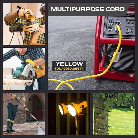 Weatherproof 75 Foot Outdoor Extension Cord 14 3 SJTW 13 Amp Heavy Duty Yellow 3 Prong With Lighted End used with tools