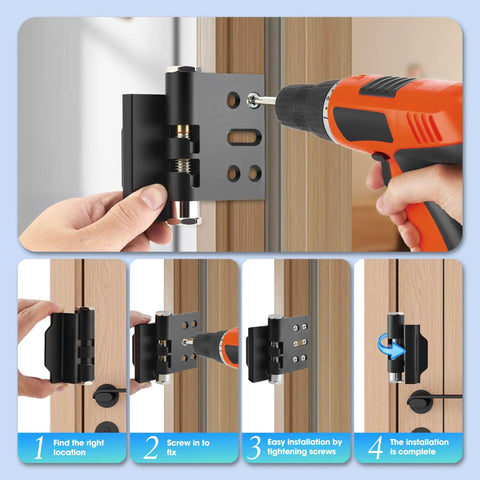 Installation steps of Built Different Heavy Duty Door Reinforcement Lock With Reinforced Aluminum Kick Guard on a door.