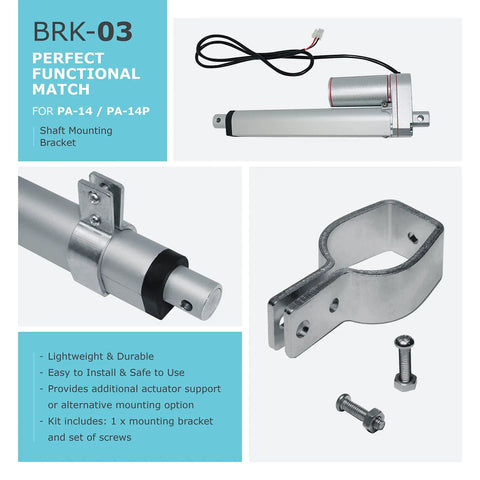 BRK-03 mounting bracket kit for 12V Potentiometer Feedback Mini Linear Electric Actuator with screws and actuator images shown