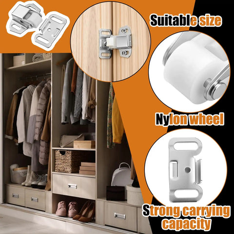 20 Sets Roller Wheel Spring Cabinet Door Catch Latch Kit with Screws for Cabinets Furniture Closets RVs and Mobile Homes