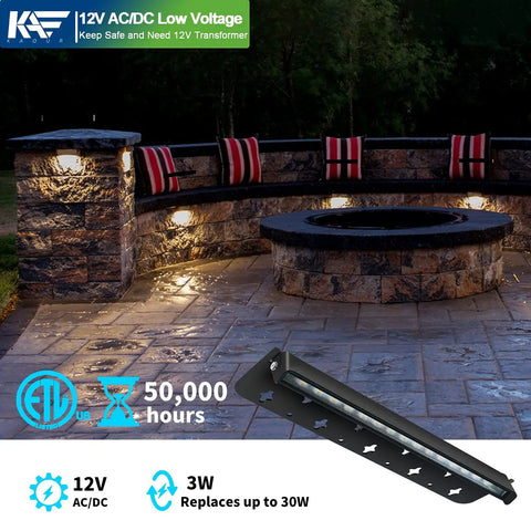 Outdoor patio scene with 12 Inch 3W LED Integrated Hardscape Paver Light Kit For 12V Low Voltage Landscape Lighting showcased by stone seating area