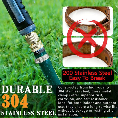 Close-up of a hose with 360 Piece Ear Hose Clamp Kit With Stepless 5.3 To 36.1mm Range, 304 Stainless Steel Cinch Rings attached