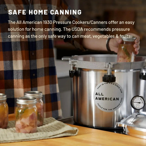 Person using Overpressure Rubber Safety Plug for 1930 Pressure Cookers and Canners Black Auto Vent Steam If Vent Pipe Clogs Fits All 1930 Models and Similar Units Today with canning jars on a kitchen counter