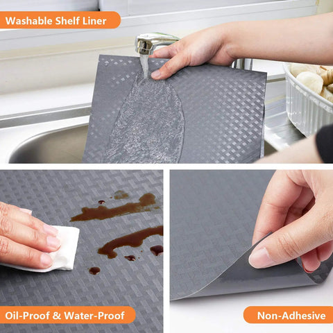 Gray Non Adhesive Shelf Liners For Kitchen Cabinets And Drawers Easy To Cut Bpa Free Eva Material Anti Slip Fridge And Countertop Protector No Messy Drama That Keeps Your Space Crisp with water and stain resistance test.