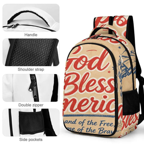 Patriotic USA Poster Print Backpack For Everyday Use, Unisex Large Capacity Daypack with visible handle, strap, and pockets