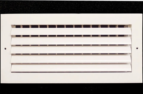 10 By 6 Inch One Way Air Vent With Adjustable Aluminum Curved Blades Powder Coat Finish For Scratch Resistant No Fuss Air Flow In Your HVAC System Great For Any Room In A Home Or Office visible on black backdrop.