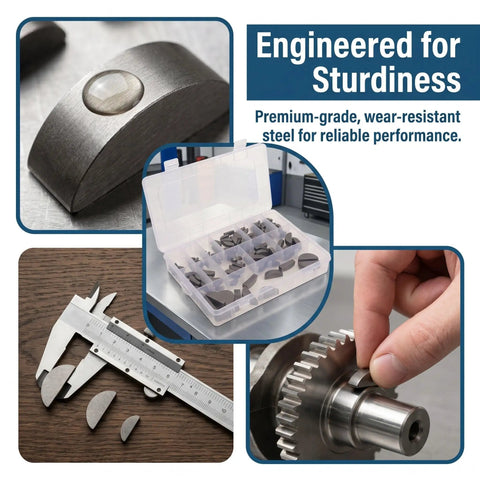 Premium Carbon Steel 164 Pc Half Moon Woodruff Keyway Assortment Kit With Convenient Storage Box For Auto Engine Repair And Drive Shaft Mods On Any Machinery Project Helping Your Garage Look Professional While You Nail The Job Fast Today. carbon steel woodruff key set in storage box