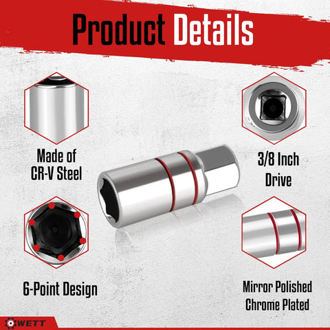 Twelve Piece Spark Plug Socket Set With Three Eighths Inch Drive Ratchet Handle Mirror Polished Sockets close-up details