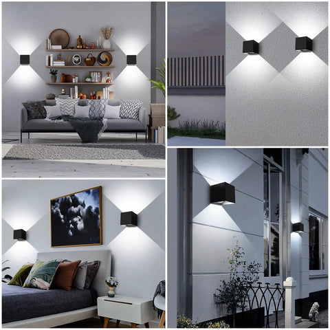20W 6000K LED Wall Sconce Up And Down Exterior Lighting Hardwired No Photocells Square 4.7 Inch IP65 Waterproof in various settings