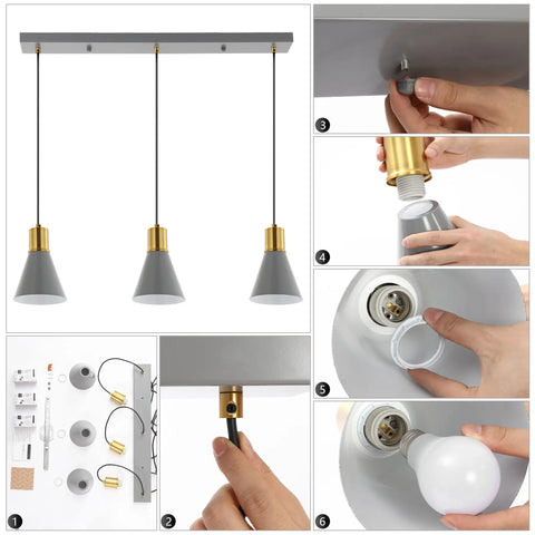 Assembly of Mid Century Modern Iron LED Pendant Light With Sleek Black Metal Shade, Adjustable Hanging Ceiling Fixture