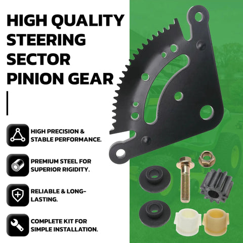 Heavy Duty Steering Sector Pinion Gear For John Deere LA Series Lawn Tractors 19 Tooth Rust Resistant Steel with installation kit.