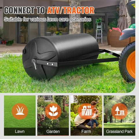 Tow Behind Lawn Roller 400 Lb Sand Or Water Filled Yard Roller With LLDPE Drum And Steel Frame for Tractor or ATV Use