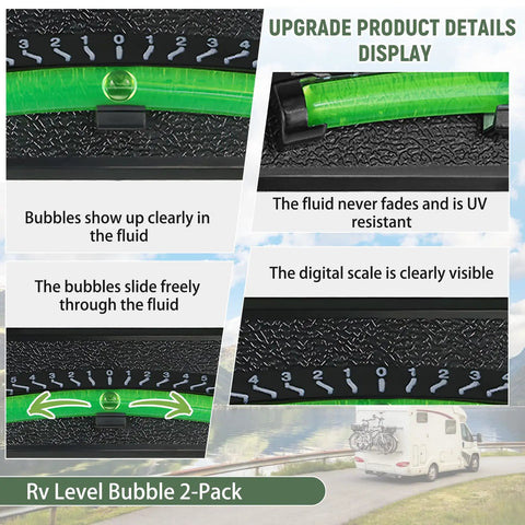 Heavy Duty RV Sight Glass Levels 2 Pack Camper Trailer Tilt Gauge Kit showing fluid clarity and digital scale visibility.