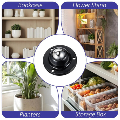 Premium Self Adhesive Caster Wheels For Furniture Legs Featuring A Rock Solid 360 Degree Low Profile Swivel Design Made From Heavy Duty Abs And Brushed Stainless Steel In Matte Black used under plant pot in a home setting.