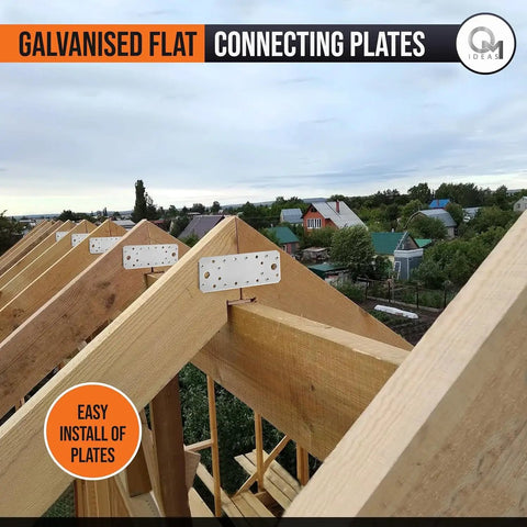 Heavy Duty Flat Joining Plates With Perforated Braces For Timber Wood And Metal Galvanized Steel Fixing Repair Connector 10 Pack on timber frame.