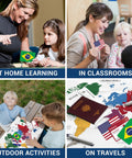 World Flags Flashcards Set With 245 Countries in different learning settings and a world map for educational fun for all ages