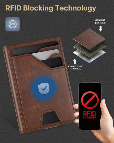 Leather Wallet For Men RFID Blocking Card Holder Slim with genuine leather and RFID protection technology