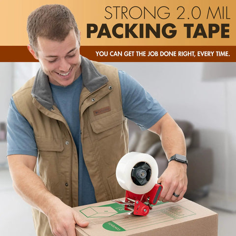 Industrial Grade Heavy Duty Clear Packing Tape 2.0 mil used for sealing boxes during moving and shipping.