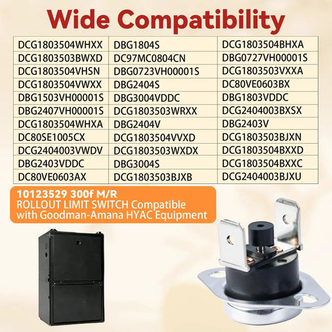 Top Shelf Manual Reset Rollout Switch To Keep Your HVAC Furnace Running Smooth And Dead Safe At 300 Degrees With Heavy Duty Thermal Cutoff Relay for Goodman-Amana